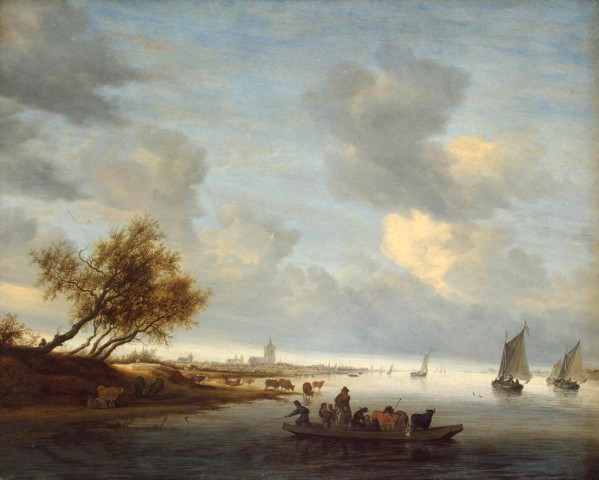 A Ferry Boat near Arnheim by Salomon van Ruysdael